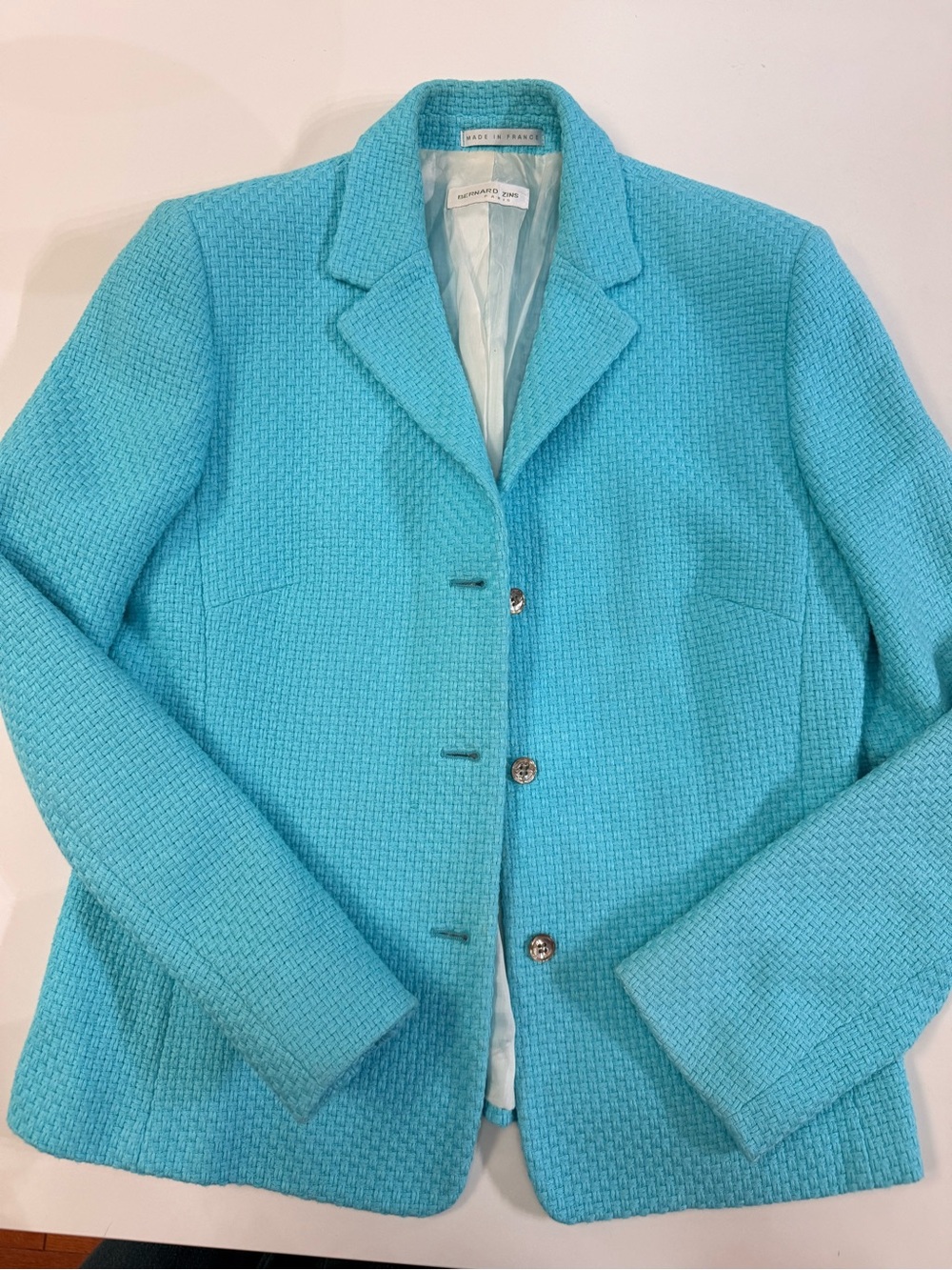 Bernard Zins Women's Aqua Textured Notch Collar Blazer Jacket